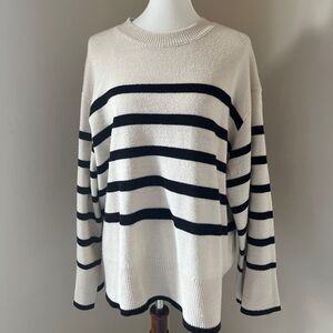 H&M Black and White Striped Crew Neck Sweater